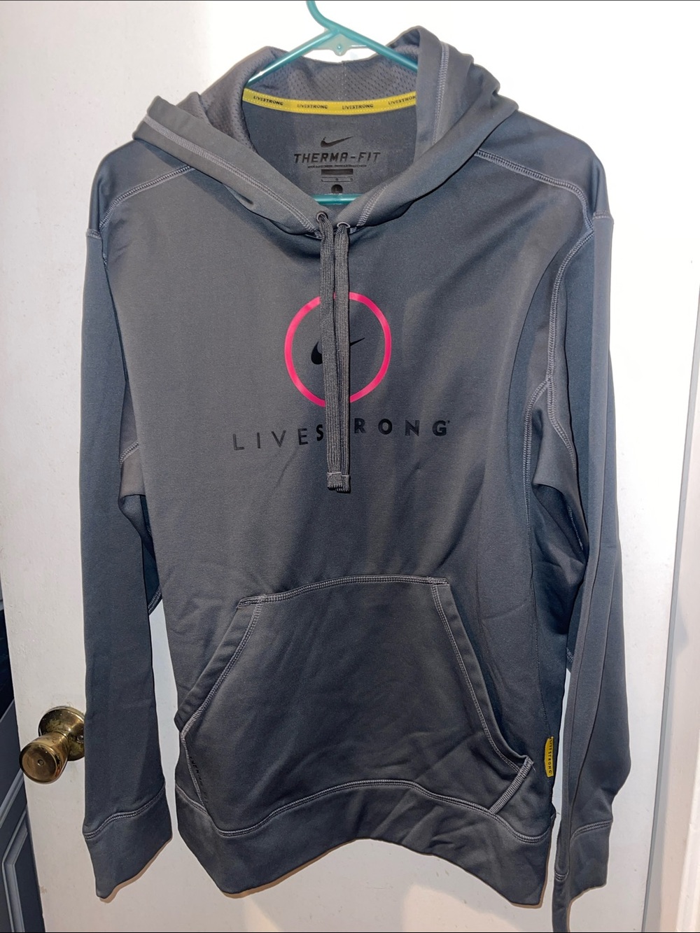 Nike Gray Livestrong Therma-Fit Zip Hoodie with Pink Accent